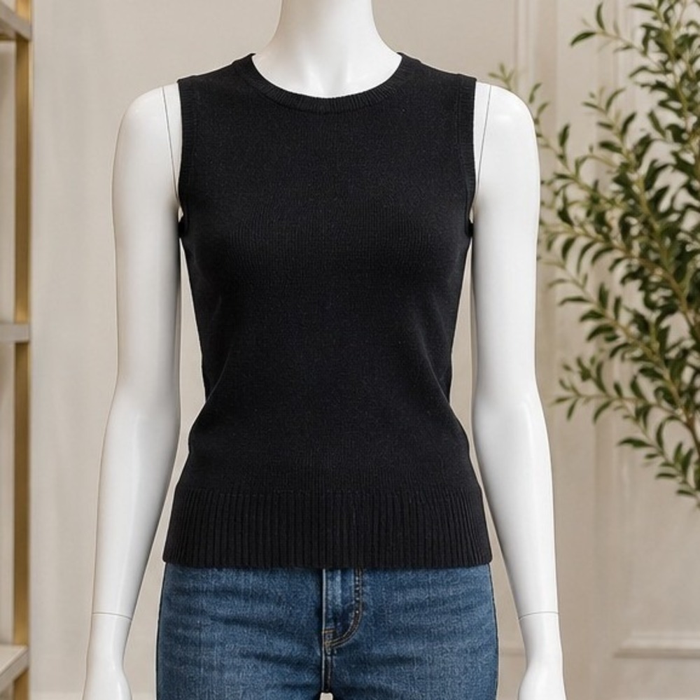 Belford Womens Tank Top Silk Blend Ribbed Hem Black XS